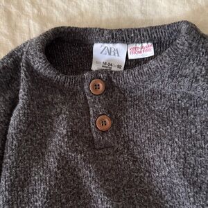 Zara Charcoal Knit Top with Brown Buttons
